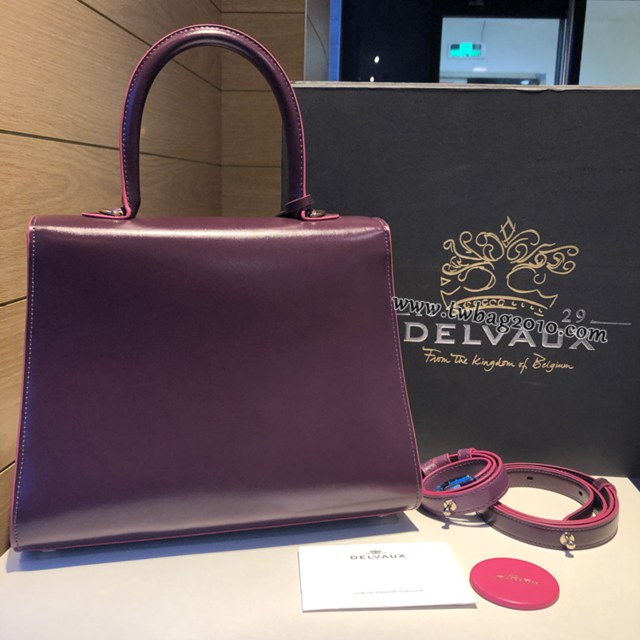 Delvaux新款雙環頂級brilliant box皮深紫玫紅邊手提女包 德爾沃專櫃brilliant大號手袋 bxs1090